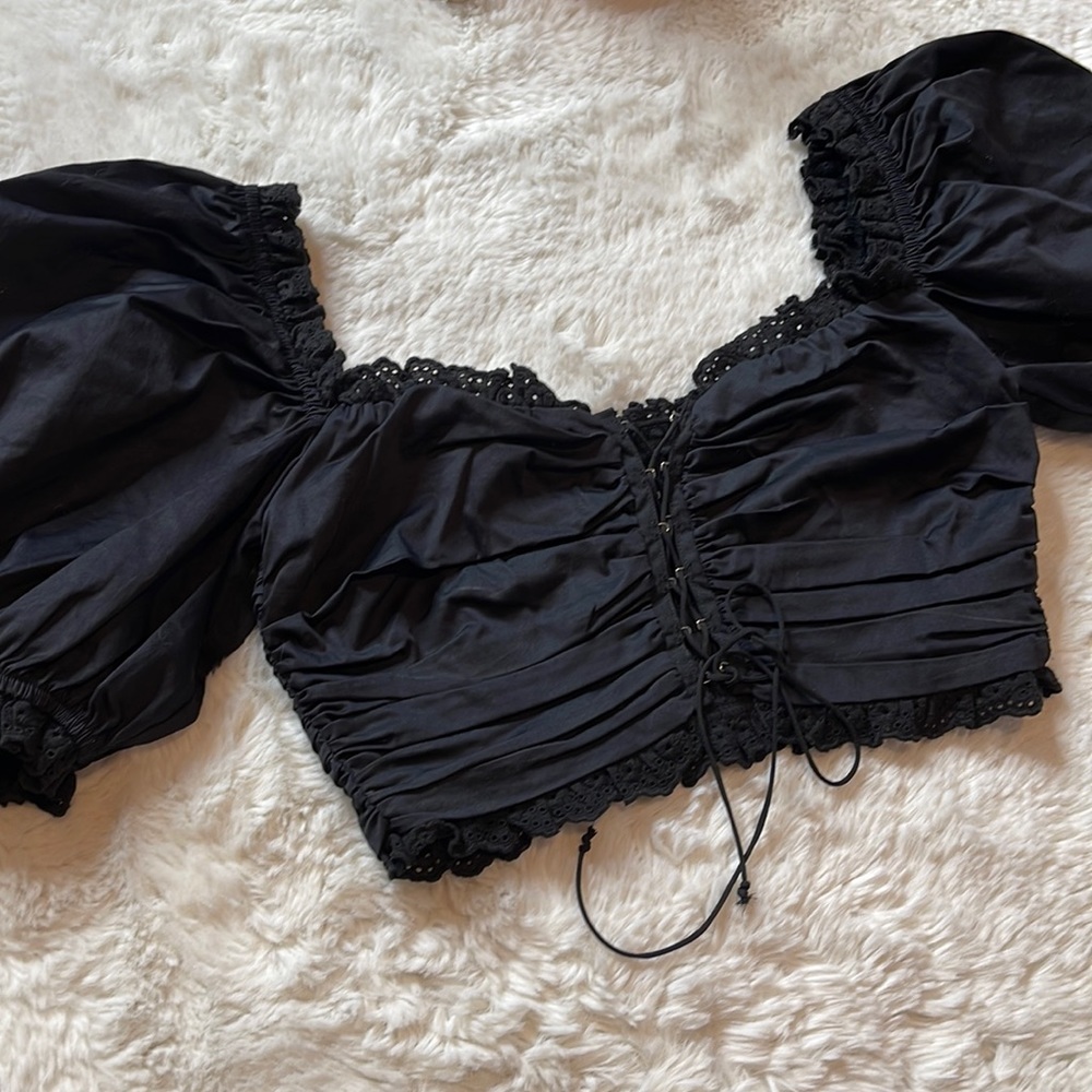 For Love & Lemons Puff Sleeve Crop Top